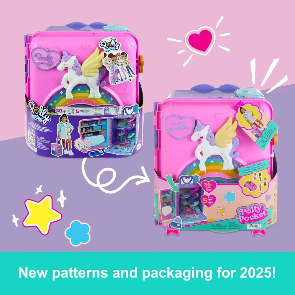 Polly Pocket Dolls Pollyville 3 story Resort Roll Away Playset 25+ Pieces NWT